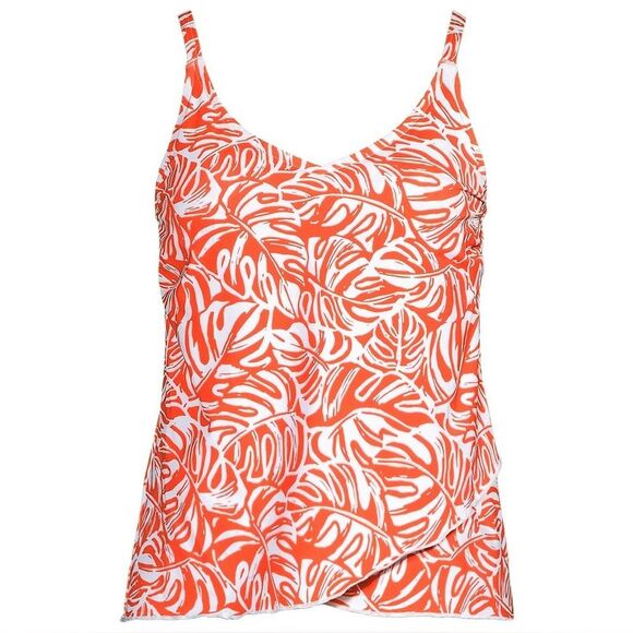 Land’s End Plus Standard tulip hem adjust tankini Orange mini tropic leaves Var - Picture 1 of 4